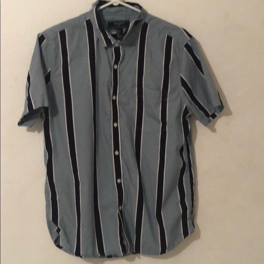Large Forever 21 blue striped button-up tee